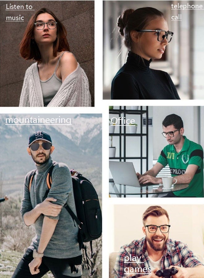 Neutral Stylish smart glasses integrating music playback, voice calls, gaming voice chat, and AI voice functions, suitable for leisure, office, and outdoor sports settings. - Image 4