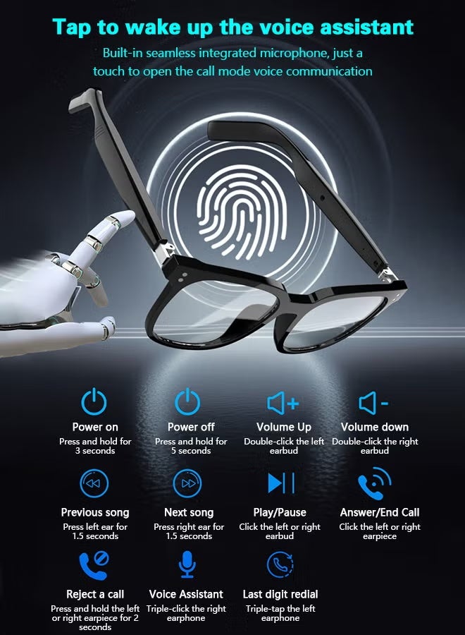 Neutral Stylish smart glasses integrating music playback, voice calls, gaming voice chat, and AI voice functions, suitable for leisure, office, and outdoor sports settings. - Image 3