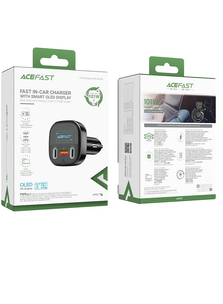 AceFast B5 101W (2C+A) metal car charger with OLED smart display - Image 1