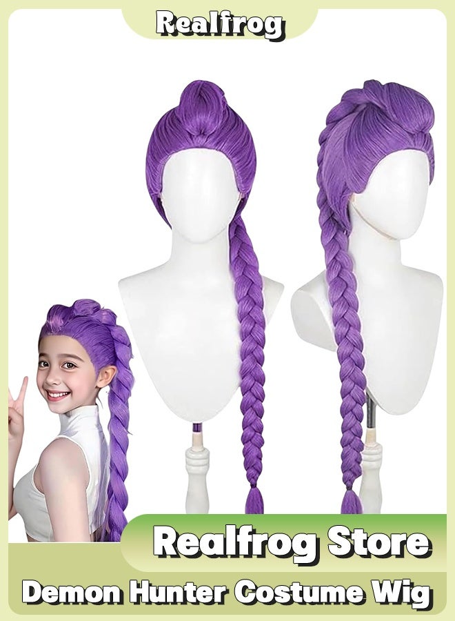 Realfrog K-Pop: Ru-mi Long Purple Braided Cosplay Wig, Demon purple Braid Wig Halloween Cosplay Props,Demon Hunters Rumi Oak Character Party Performance Wig - Image 1