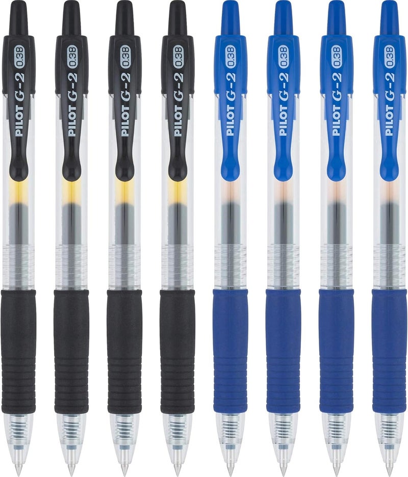 PILOT أقلام جيل رولر G2 المميزة، نقطة فائقة الدقة 0.38 مم، عبوة من 8، أسود وأزرق - Image 3