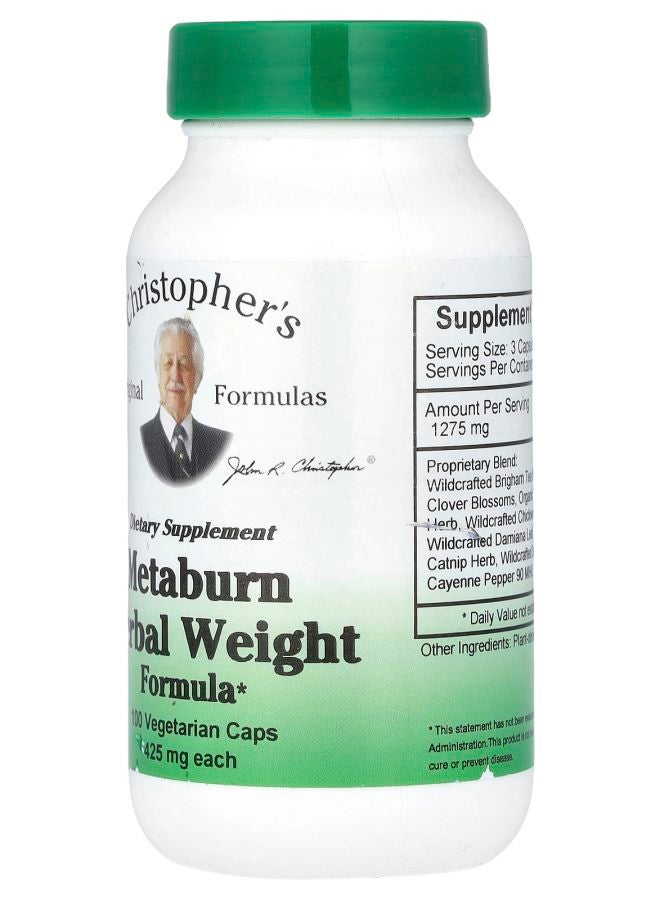 Christopher's Original Formulas Metaburn Herbal Weight Formula 1275 mg 100 Vegetarian Caps (425 mg per Capsule) - Image 2
