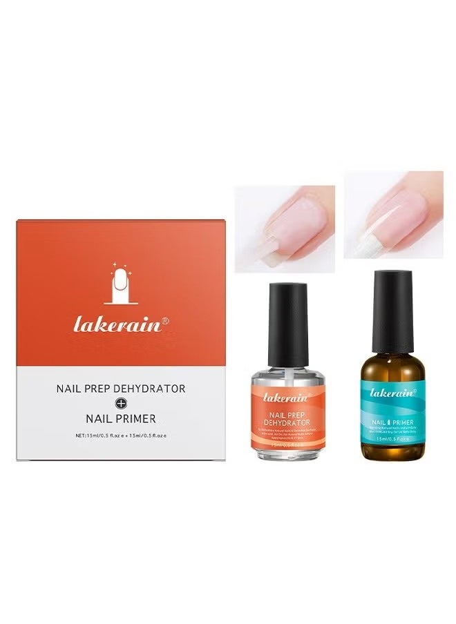 lakerain 15ml Gel Nail Polish Nail Dehydrator and Primer, 2 Pcs Acid Free Natural Nail Prep Dehydrate & Bond Primer Nail Bond, Air Dry Superior Bonding Primer for Acrylic Powder Nail Supplies Set  - Image 1
