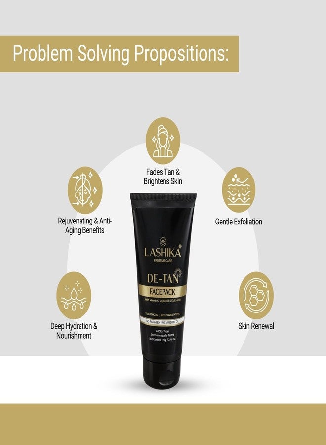 Lashika De Tan Face Pack | Contains Kojic Acid, Niacinamide & Cucumber Extract | Deep Cleansing | Brightening & Hydrating | For Men & Women - 70 gm - Image 2
