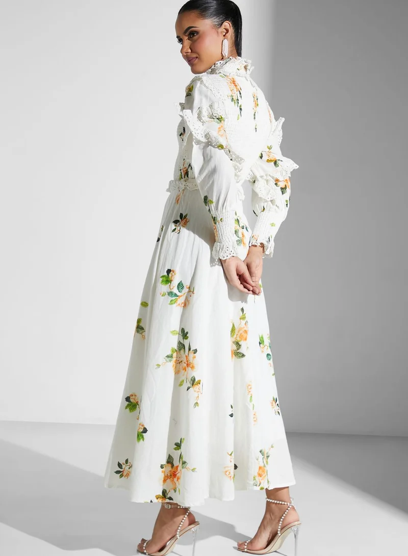 Threadz by Ajooni Floral Print Shirred Dress