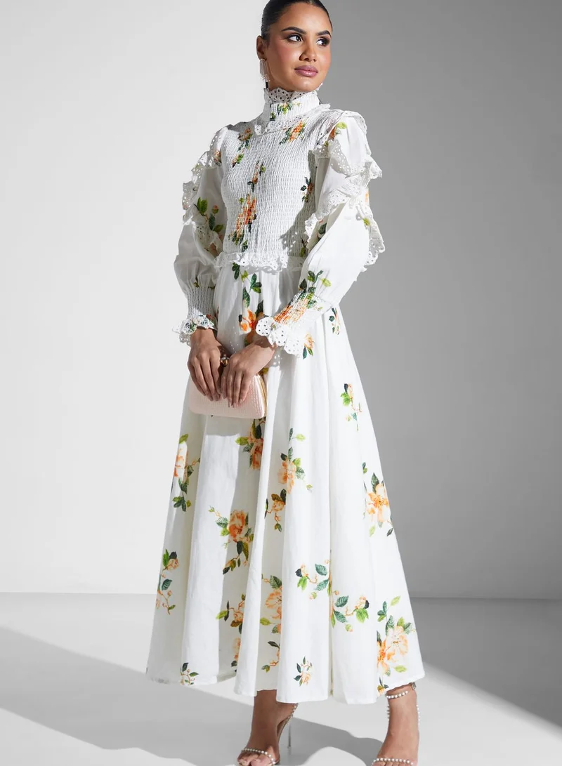 Threadz by Ajooni Floral Print Shirred Dress
