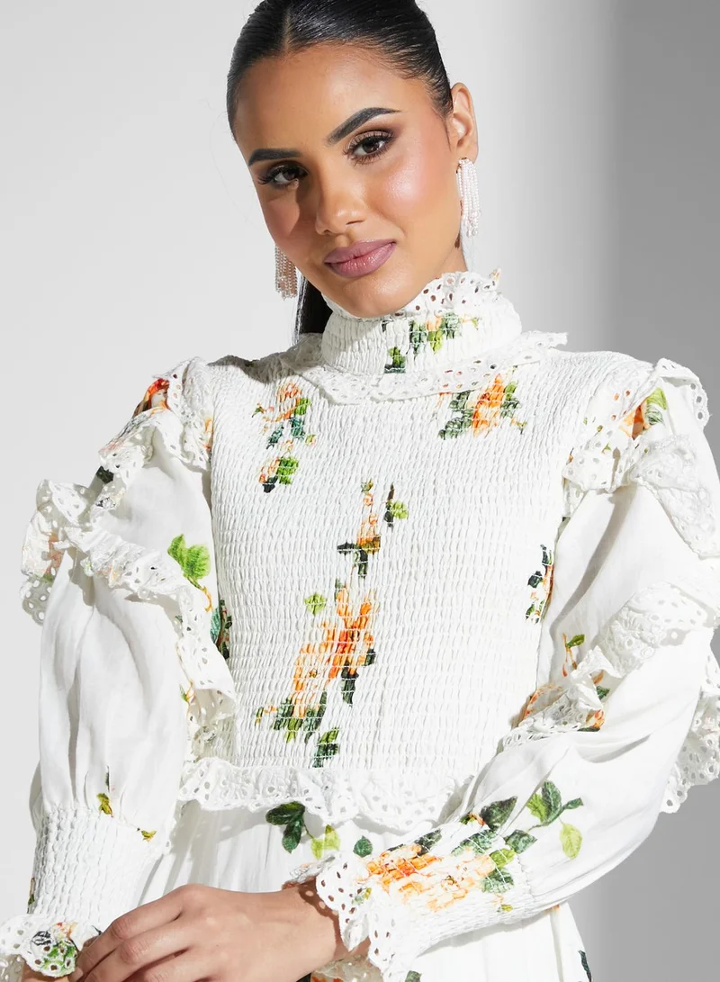 Threadz by Ajooni Floral Print Shirred Dress