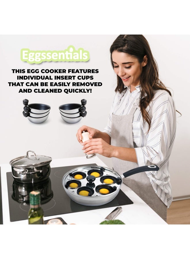 Eggssentials Egg Poacher Pan Nonstick Poached Egg Maker Stainless Steel Egg Poaching Pan Poached Eggs Cooker Food Grade Safe PFOA Free with Spatula Egg Poachers Cookware - Image 3