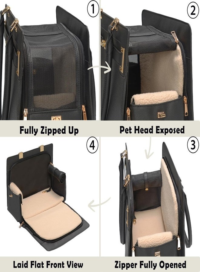 Minsong 2-in-1 Stylish Dog Purse Carrier Soft-Sided Carriers Travel Tote Bag for Small Dogs Cats, Fashion Foldable Pet Bag for Puppies Small Animals with Pockets (Black, 15" L x 7.5" W x 12.2" H) - Image 4