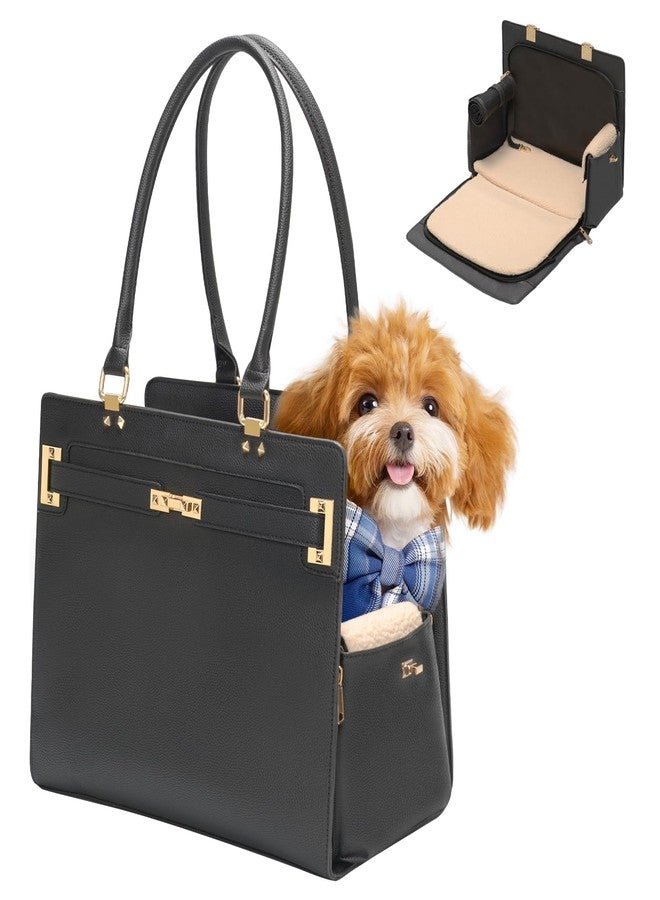 Minsong 2-in-1 Stylish Dog Purse Carrier Soft-Sided Carriers Travel Tote Bag for Small Dogs Cats, Fashion Foldable Pet Bag for Puppies Small Animals with Pockets (Black, 15" L x 7.5" W x 12.2" H) - Image 1