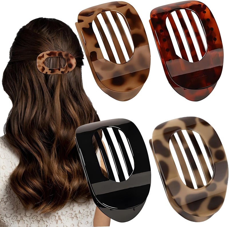 OWill Flat Claw Clip 4 Pcs Flat Hair Clips for Women Curved Design Hair Clips for Thick Thin Hairs Hair Accessories for Women and Girls