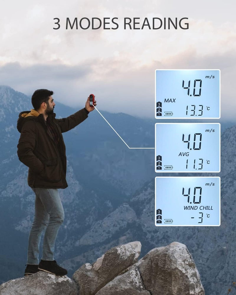 اكسيسن جهاز قياس سرعة الرياح رقمي صغير محمول، أداة لقياس سرعة تدفق الهواء يمكن حملها في الجيب، يقيس درجة حرارة الرياح من 14 إلى 113 درجة فهرنهايت، مناسب لأنظمة التدفئة وتكييف الهواء المنزلية (HVAC)، وأنابيب التهوية، والأنشطة الخارجية مثل ركوب الطائرات الورقية، والقوارب، والإبحار، ورياضة التزلج على الأمواج. - Image 4