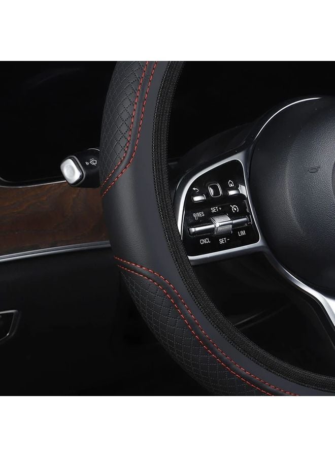 White Line Faux Leather Anti Slip Steering Wheel Cover Embossed Car Interior Accessories - Image 4