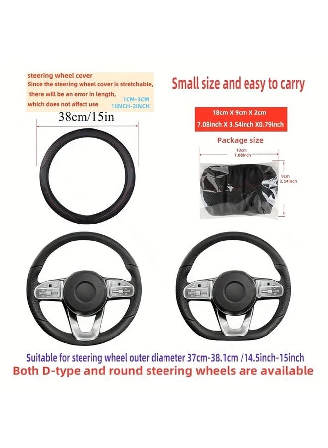 White Line Faux Leather Anti Slip Steering Wheel Cover Embossed Car Interior Accessories - Image 3