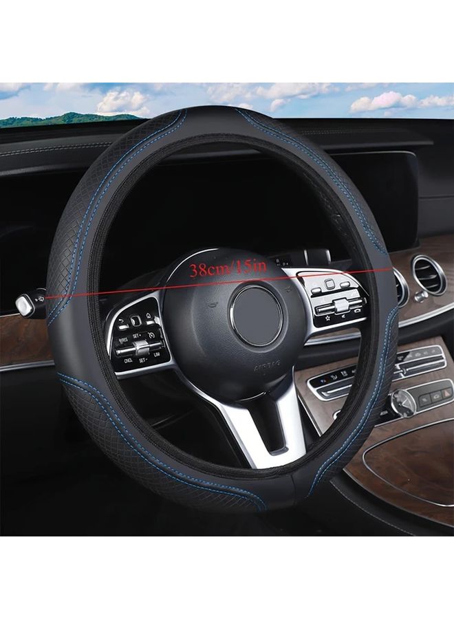 White Line Faux Leather Anti Slip Steering Wheel Cover Embossed Car Interior Accessories - Image 2