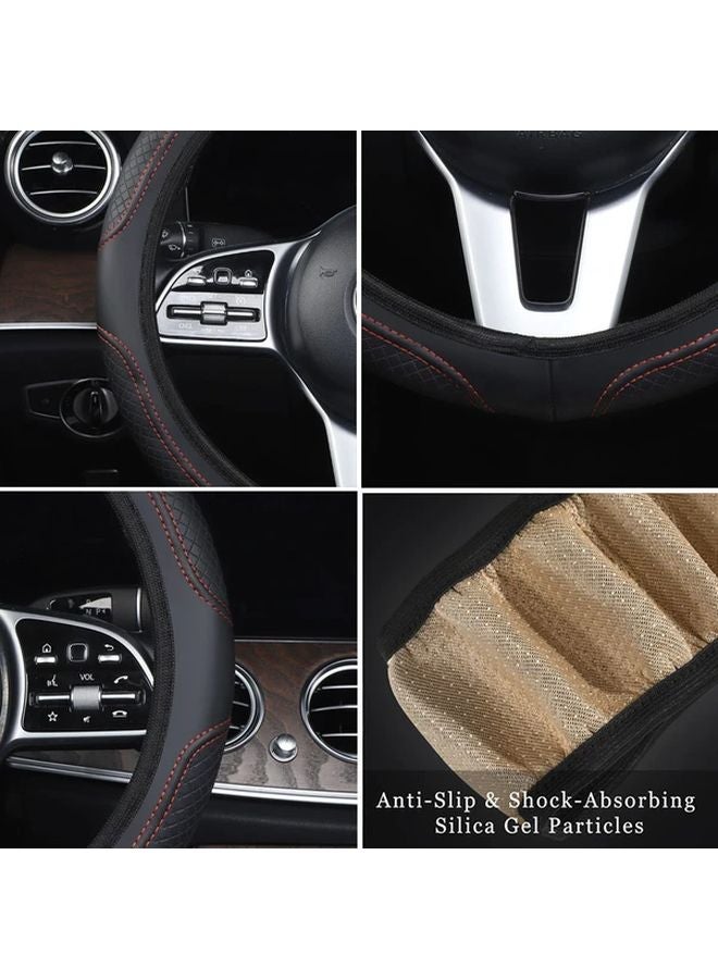 White Line Faux Leather Anti Slip Steering Wheel Cover Embossed Car Interior Accessories - Image 5