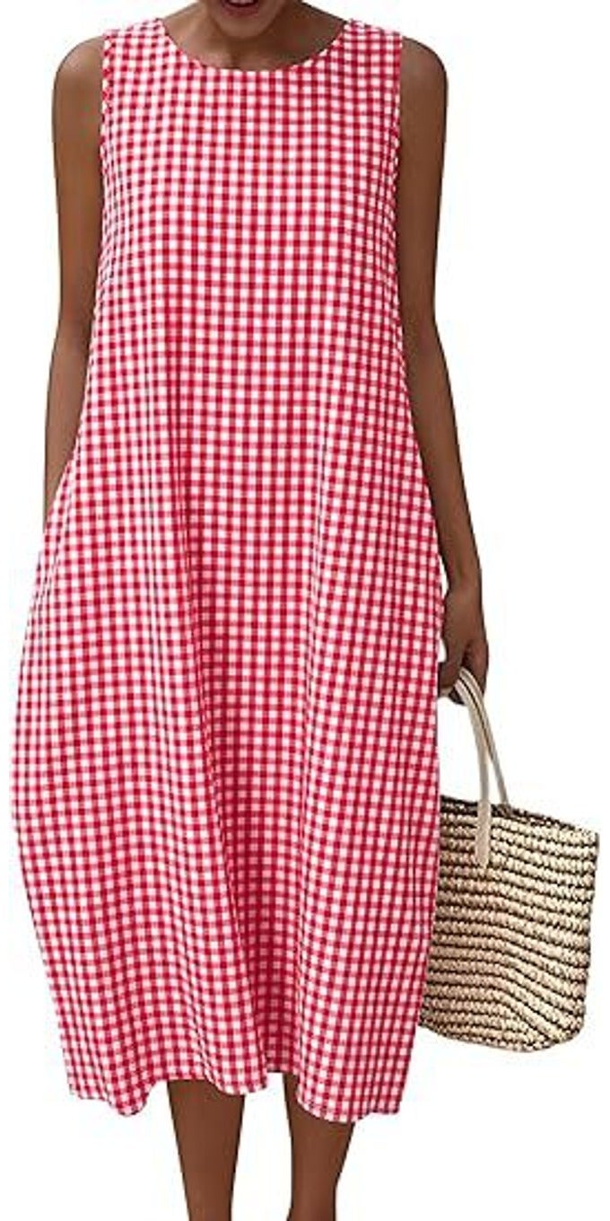 European and American Women's Fashion: Striped and Plaid Pocket Dress - Image 1