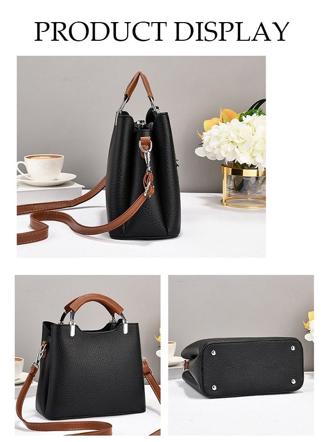 Ladies' Shoulder Bag，Ladies' Crossbody Bag，Large Capacity Handbag，Soft Leather，Simple and Versatile，Suitable for Commuting，Black  - Image 5