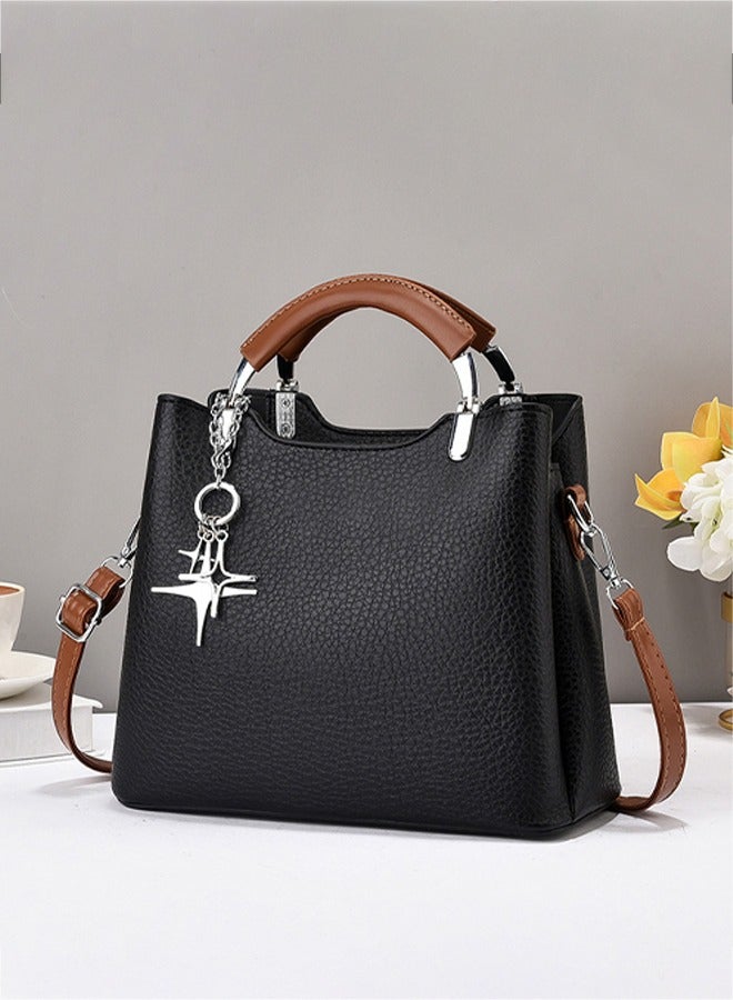 Ladies' Shoulder Bag，Ladies' Crossbody Bag，Large Capacity Handbag，Soft Leather，Simple and Versatile，Suitable for Commuting，Black  - Image 1