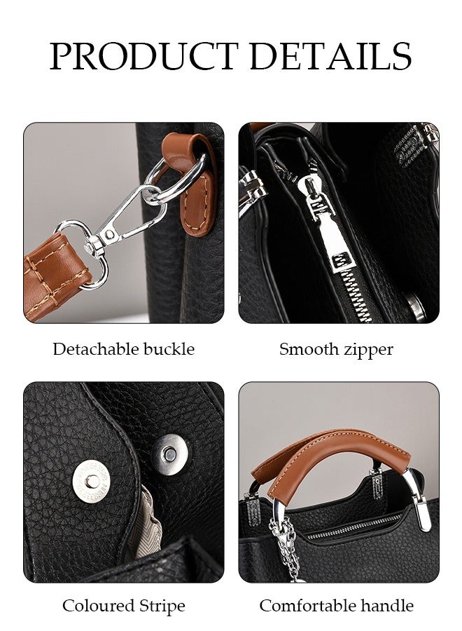 Ladies' Shoulder Bag，Ladies' Crossbody Bag，Large Capacity Handbag，Soft Leather，Simple and Versatile，Suitable for Commuting，Black  - Image 3