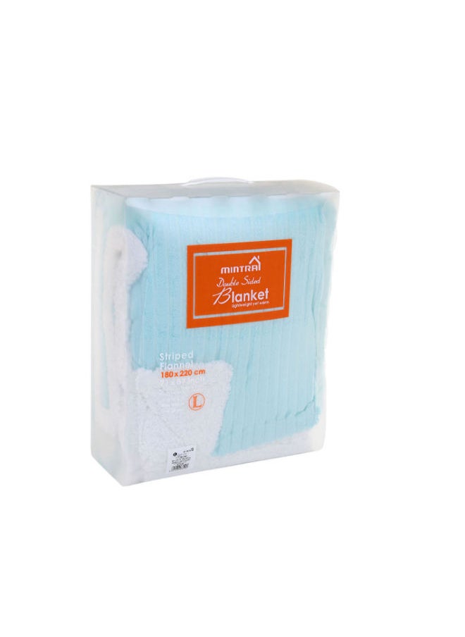 Mintra - Sherpa & Strip Flannel Light Blue 200181 size 220x180cm - Image 1