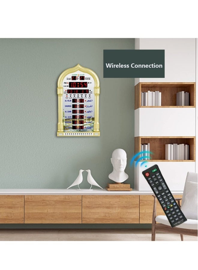 Beauenty Digital Muslim Clock with  Islamic Wall Clock，《With remote control》Mosque Prayer Time Wall Clock, Mosque Clock with Full Azaan, (Gold) - Image 2