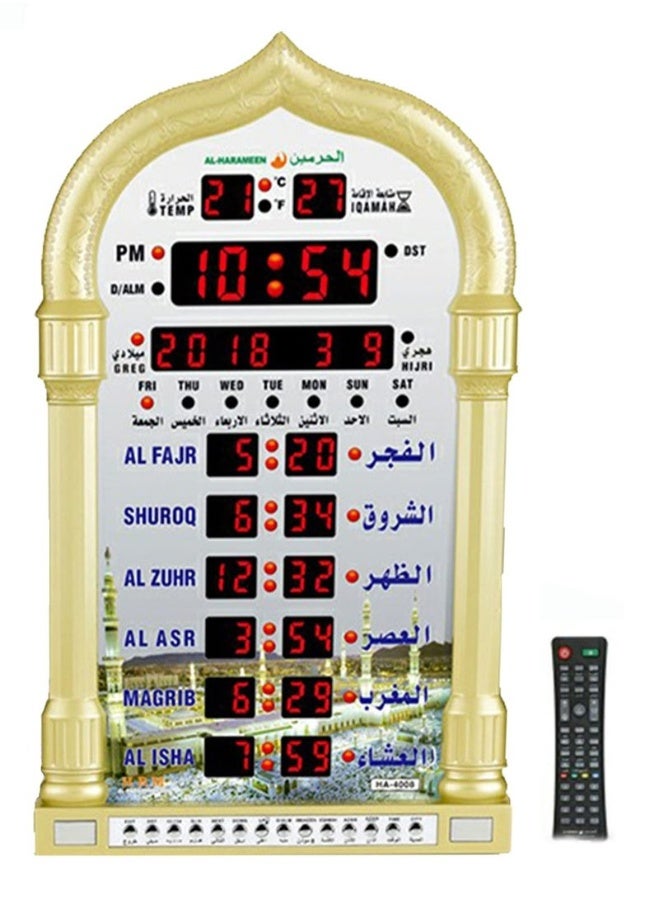 Beauenty Digital Muslim Clock with  Islamic Wall Clock，《With remote control》Mosque Prayer Time Wall Clock, Mosque Clock with Full Azaan, (Gold) - Image 1