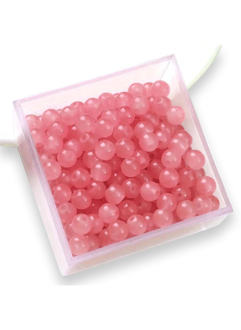 INDIKONB - INDIKONB Jelly Glass Beads 6mm | Round Glass Pearl Beads for Bracelets & Jewellery Making | 300pcs | Perfect Glass Beads for DIY Crafting, Beaded Jewelry, & Bracelet Beads (Pink) - Image 1
