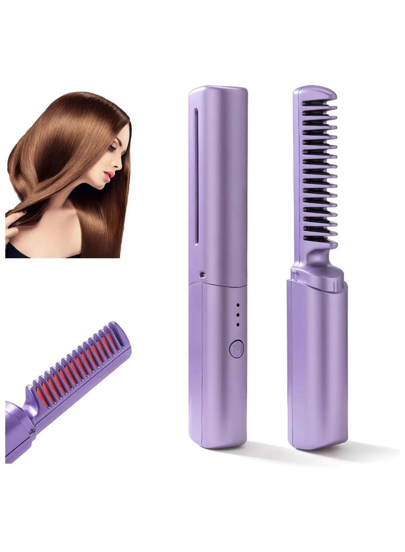 Rechargeable Mini Hair Straightener, 2 in 1, Anti-Scald Hair Dryer Brush and Curler, Lightweight & Mini for Travel, Portable Wet & Dry Styling Tools, Hair dryer and Hair Curler - Image 1