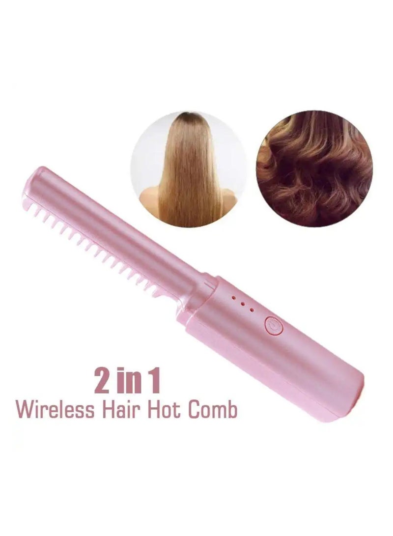 Rechargeable Mini Hair Straightener, 2 in 1, Anti-Scald Hair Dryer Brush and Curler, Lightweight & Mini for Travel, Portable Wet & Dry Styling Tools, Hair dryer and Hair Curler - Image 2