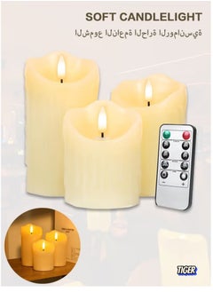 TIGER 3 Piece LED Flameless Candles Set – Battery Operated LED Pillar Candles for Romantic Ambiance, With Remote Control & Timer, Perfect for Festival, Wedding, Home & Party Decor (Classic Ivory, Pack of 3)  - Image 1