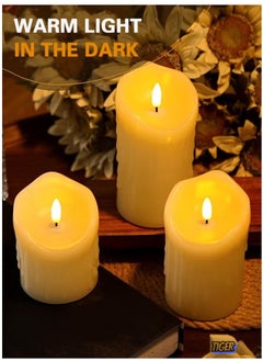 TIGER 3 Piece LED Flameless Candles Set – Battery Operated LED Pillar Candles for Romantic Ambiance, With Remote Control & Timer, Perfect for Festival, Wedding, Home & Party Decor (Classic Ivory, Pack of 3)  - Image 2