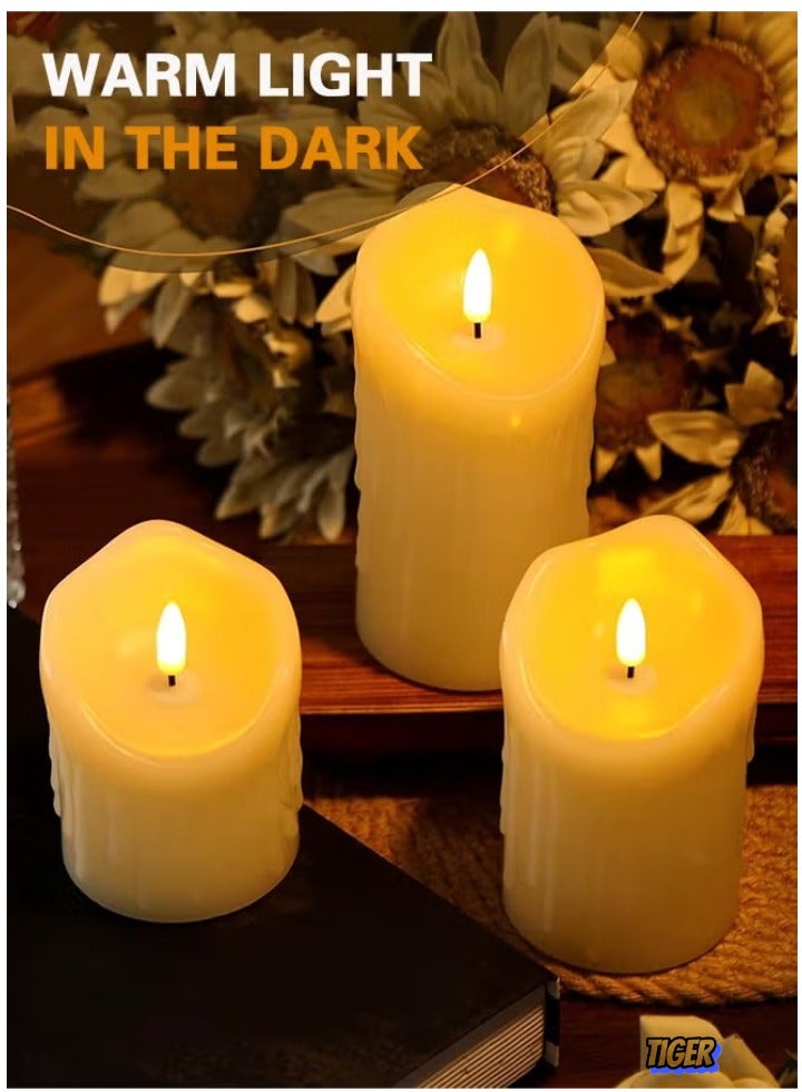 3 Piece LED Flameless Candles Set – Battery Operated LED Pillar Candles for Romantic Ambiance, With Remote Control & Timer, Perfect for Festival, Wedding, Home & Party Decor (Classic Ivory, Pack of 3)