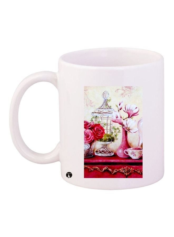 Floral Printed Coffee Mug White/Pink/Red 11ounce