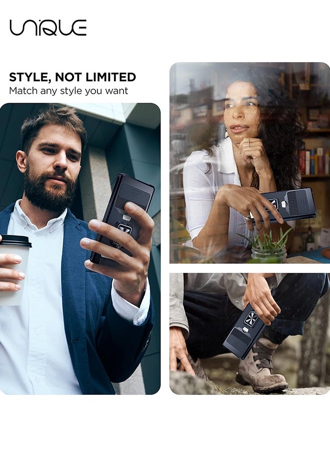Unique For Google Pixel 6 Pro Case with Slide Camera Cover & Card Holder Slot，Google Pixel 6 Pro 5G Case with Wireless Charging Support, Wallet Case with 360° Ring Kickstand (Black)  - Image 3