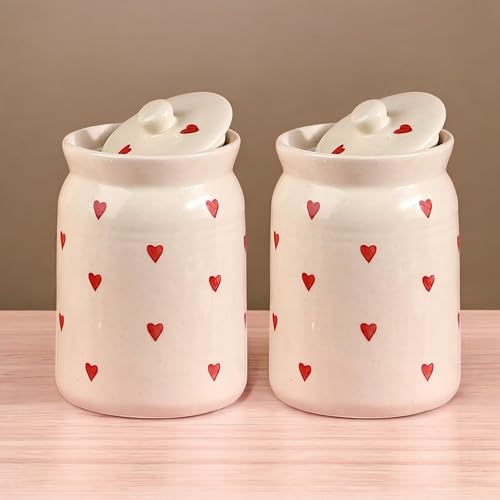 ClayStone Heart-Shaped Ceramic Storage Jar Set - 2 x 2 KG (2000 ml) - Martban Pickle Container - Kitchen Storage for Pickle, Chutneys and Sauces - Durable, and Easy to Clean (Pack of 2), Brown - Image 1