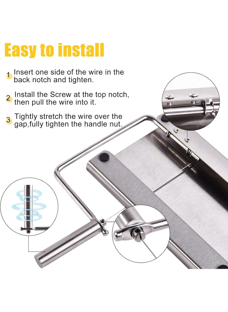 Stainless Steel Cheese Slicer, Cheese Slicer with Wire, Cheese Cutter with Accurate Size Scale & 5 Replacement Wire, Cheese Board with Wire Cutter for Block Cheese - Image 4
