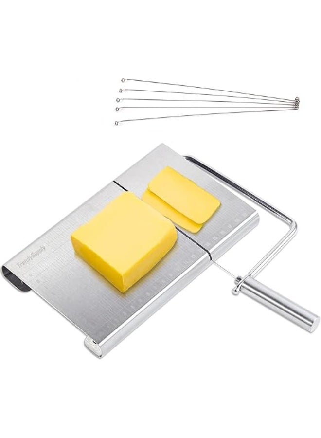 Stainless Steel Cheese Slicer, Cheese Slicer with Wire, Cheese Cutter with Accurate Size Scale & 5 Replacement Wire, Cheese Board with Wire Cutter for Block Cheese - Image 1