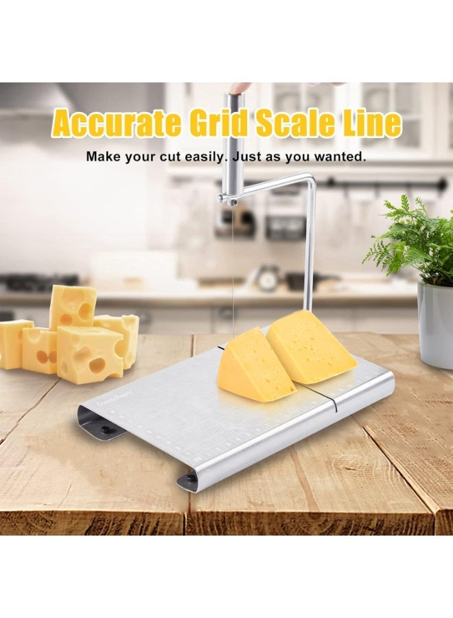 Stainless Steel Cheese Slicer, Cheese Slicer with Wire, Cheese Cutter with Accurate Size Scale & 5 Replacement Wire, Cheese Board with Wire Cutter for Block Cheese - Image 2