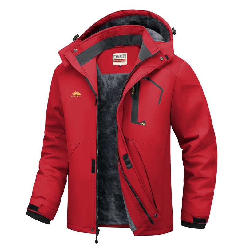 WULFUL Men's Ski Jackets Warm Winter Snow Windbreaker Resistant Snowboard Fleece Coat Mountain Waterproof Parka with Hood Red X-Large - Image 1