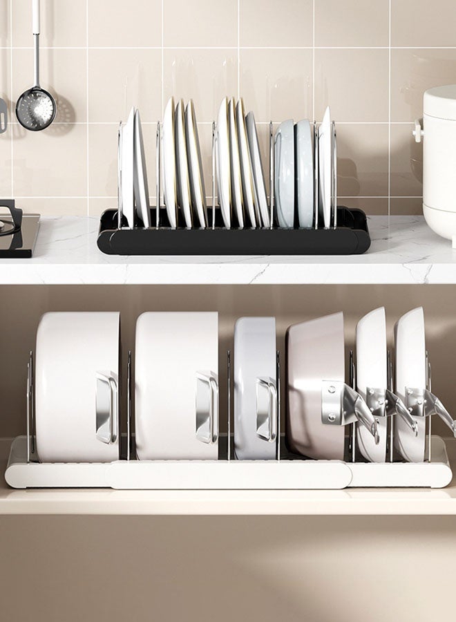 Hanayo Pots and Pans Organizer Kitchen Storage Rack  Adjustable Pots and Pans Organizer with 7 Dividers Kitchen Cabinet Holder for Pan Pot Lid Cutting Board Drying Cookware Dish Rack Organizer(White) - Image 3