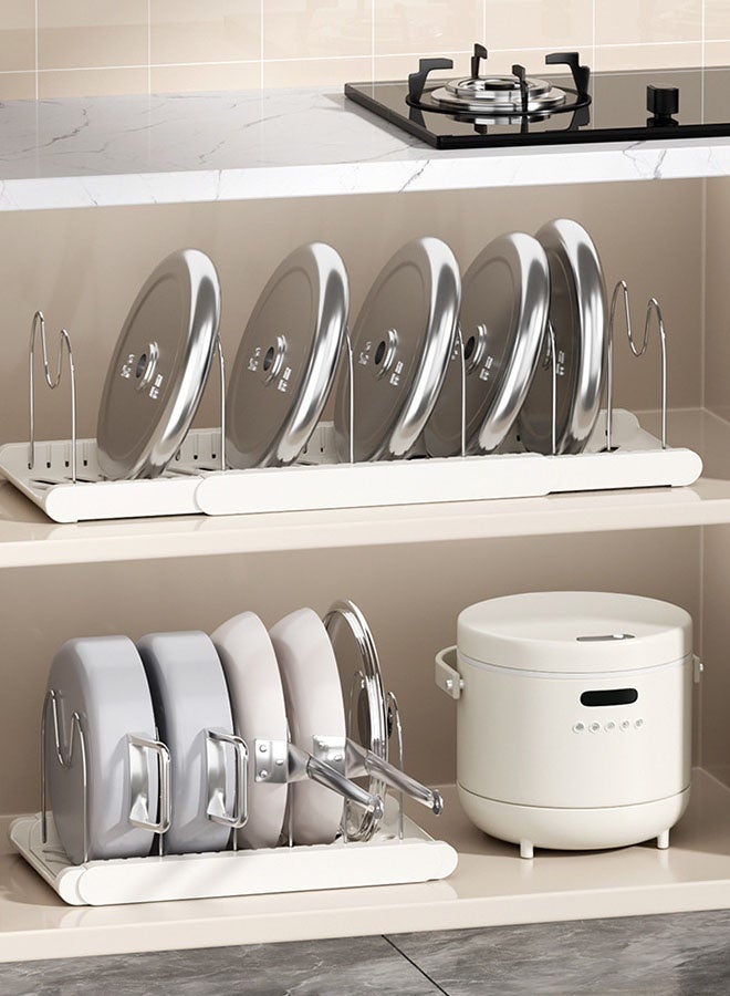 Hanayo Pots and Pans Organizer Kitchen Storage Rack  Adjustable Pots and Pans Organizer with 7 Dividers Kitchen Cabinet Holder for Pan Pot Lid Cutting Board Drying Cookware Dish Rack Organizer(White) - Image 2