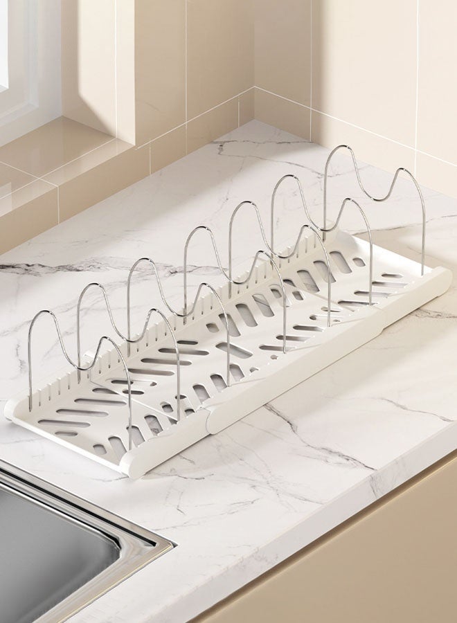 Hanayo Pots and Pans Organizer Kitchen Storage Rack  Adjustable Pots and Pans Organizer with 7 Dividers Kitchen Cabinet Holder for Pan Pot Lid Cutting Board Drying Cookware Dish Rack Organizer(White) - Image 5