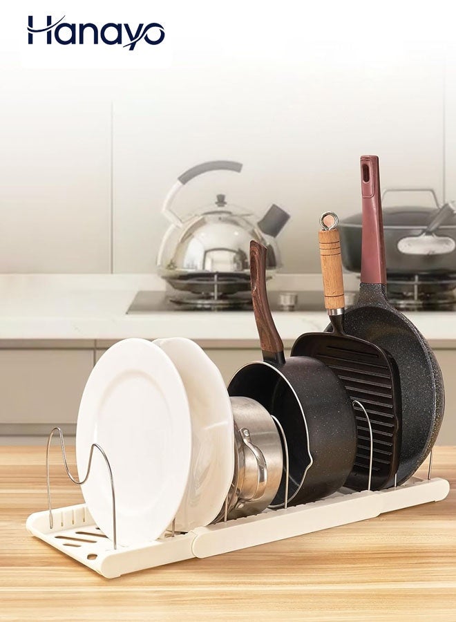 Hanayo Pots and Pans Organizer Kitchen Storage Rack  Adjustable Pots and Pans Organizer with 7 Dividers Kitchen Cabinet Holder for Pan Pot Lid Cutting Board Drying Cookware Dish Rack Organizer(White) - Image 1