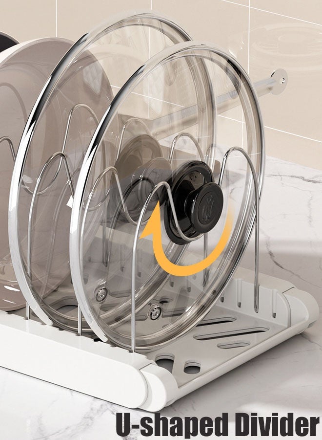 Hanayo Pots and Pans Organizer Kitchen Storage Rack  Adjustable Pots and Pans Organizer with 7 Dividers Kitchen Cabinet Holder for Pan Pot Lid Cutting Board Drying Cookware Dish Rack Organizer(White) - Image 4