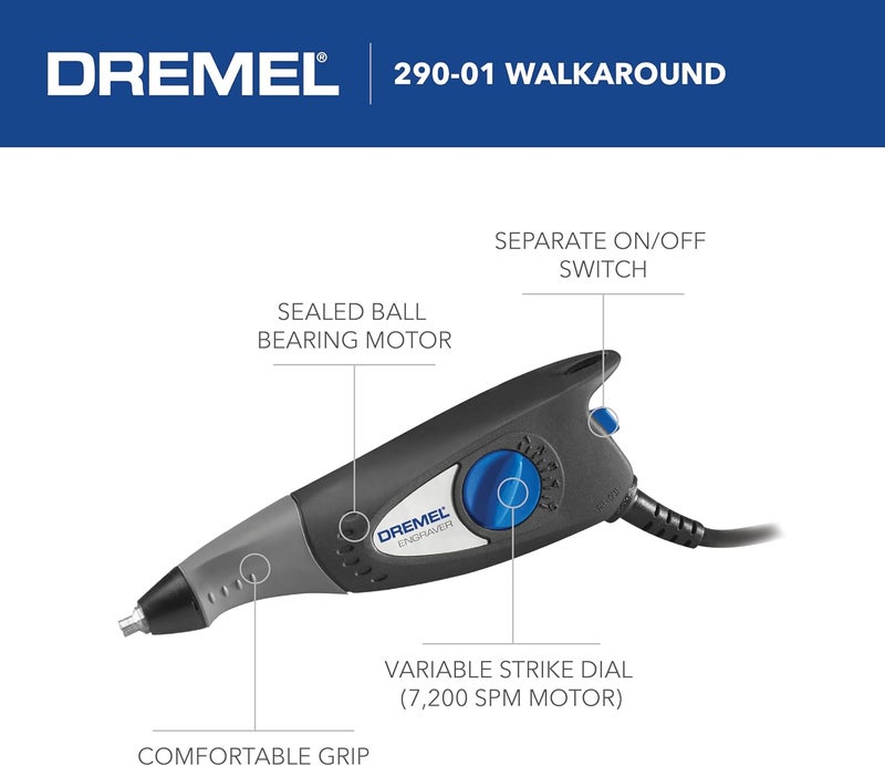 DREMEL أداة النقش الدوارة 120 فولت مع قوالب - آلة الحرف اليدوية المثالية لتخصيص ونقش الجلد، المعدن، الزجاج، والخشب، أسود، 290-02 - Image 3