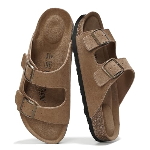 Project Cloud Genuine Leather Flat Sandals Women 2025 Beach Essentials Womens Sandals Memory Foam Vacation Essentials Slides for Women Footwear (Venita, Chestnut, 8) - Image 1