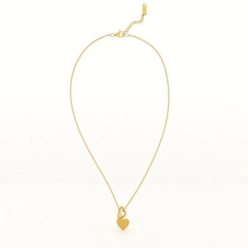 Palmonas  18K Gold Tone Plated Two Heart Gold Lariat Necklace For Women - Waterproof & Anti-Tarnish for Women | Best Price UAE