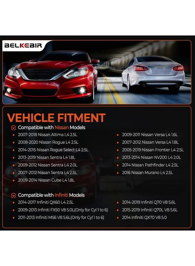 BELKEBIR 4PCS Ignition Coil Packs & Iridium Spark Plugs Compatible with 2005-2019 Nissan Altima Cube Rogue Sentra NP300 Versa NV200, Infiniti FX50 M56 Q70 QX60 QX70 1.6L 1.8L 2.0L 2.5L L4 Replace UF549 C1696 - Image 2