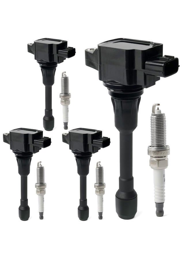 BELKEBIR 4PCS Ignition Coil Packs & Iridium Spark Plugs Compatible with 2005-2019 Nissan Altima Cube Rogue Sentra NP300 Versa NV200, Infiniti FX50 M56 Q70 QX60 QX70 1.6L 1.8L 2.0L 2.5L L4 Replace UF549 C1696 - Image 1